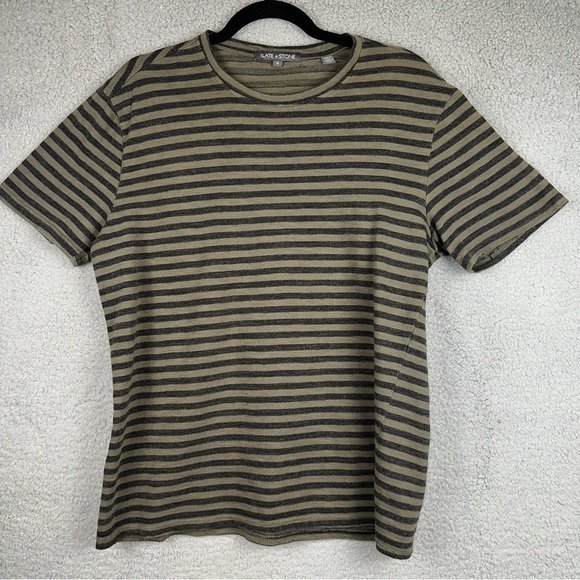 Slate & Stone Shirt Mens Medium Green Striped Short Sleeve Crewneck T-Shirt - Picture 1 of 6